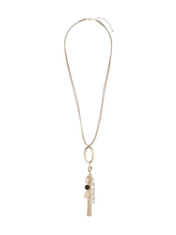 Gold Dangle Chain Oval Long Necklace, Gold, large
