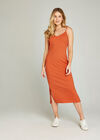 Ribbed Side Split Midi Dress, Orange, large