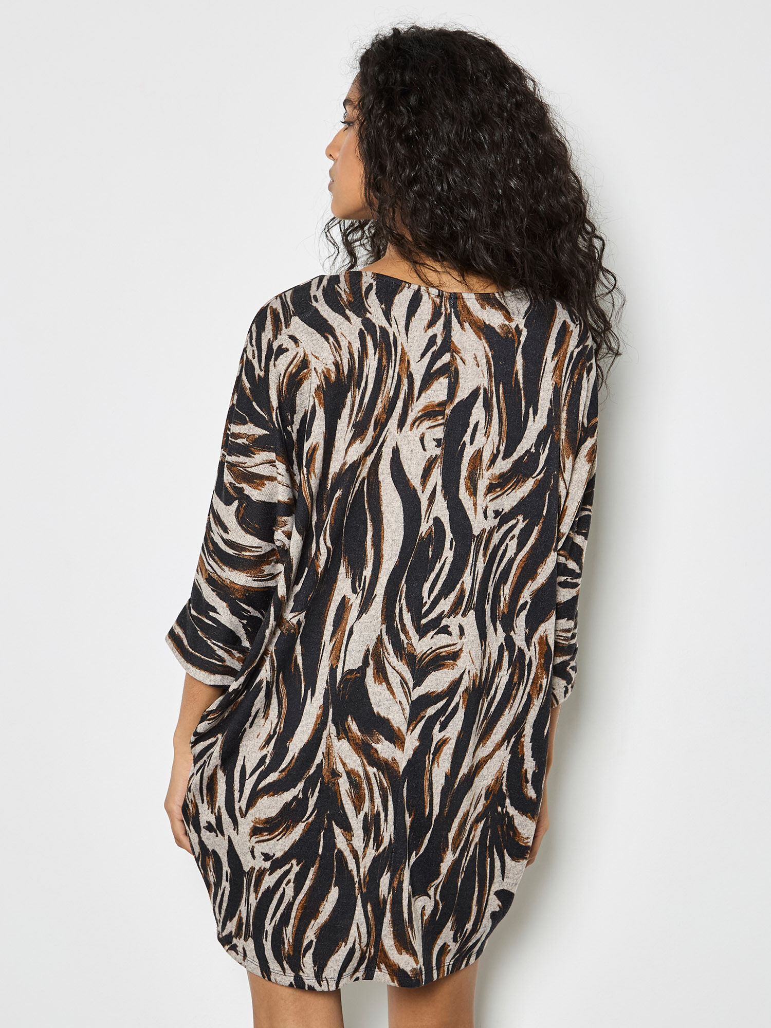 Zebra Print Knitted Cocoon Mini Dress | Apricot Clothing