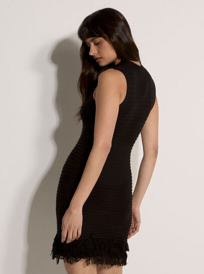 Rib Knit Fringe Bodycon Mini Dress