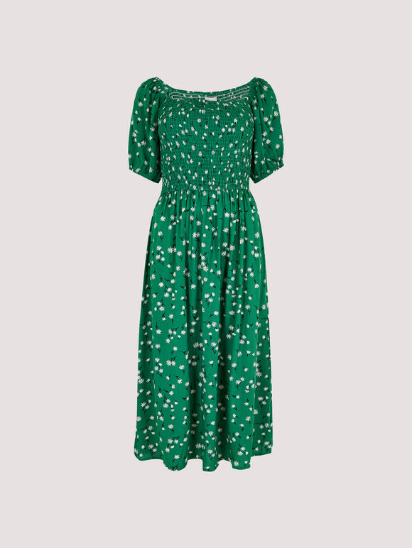 Floral Puff Sleeve Dress, Green, large