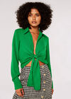 Waist Tie Cropped Top, Green, large