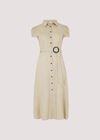 Linen Blend Belted Shirt Midi Dress, Stone, large