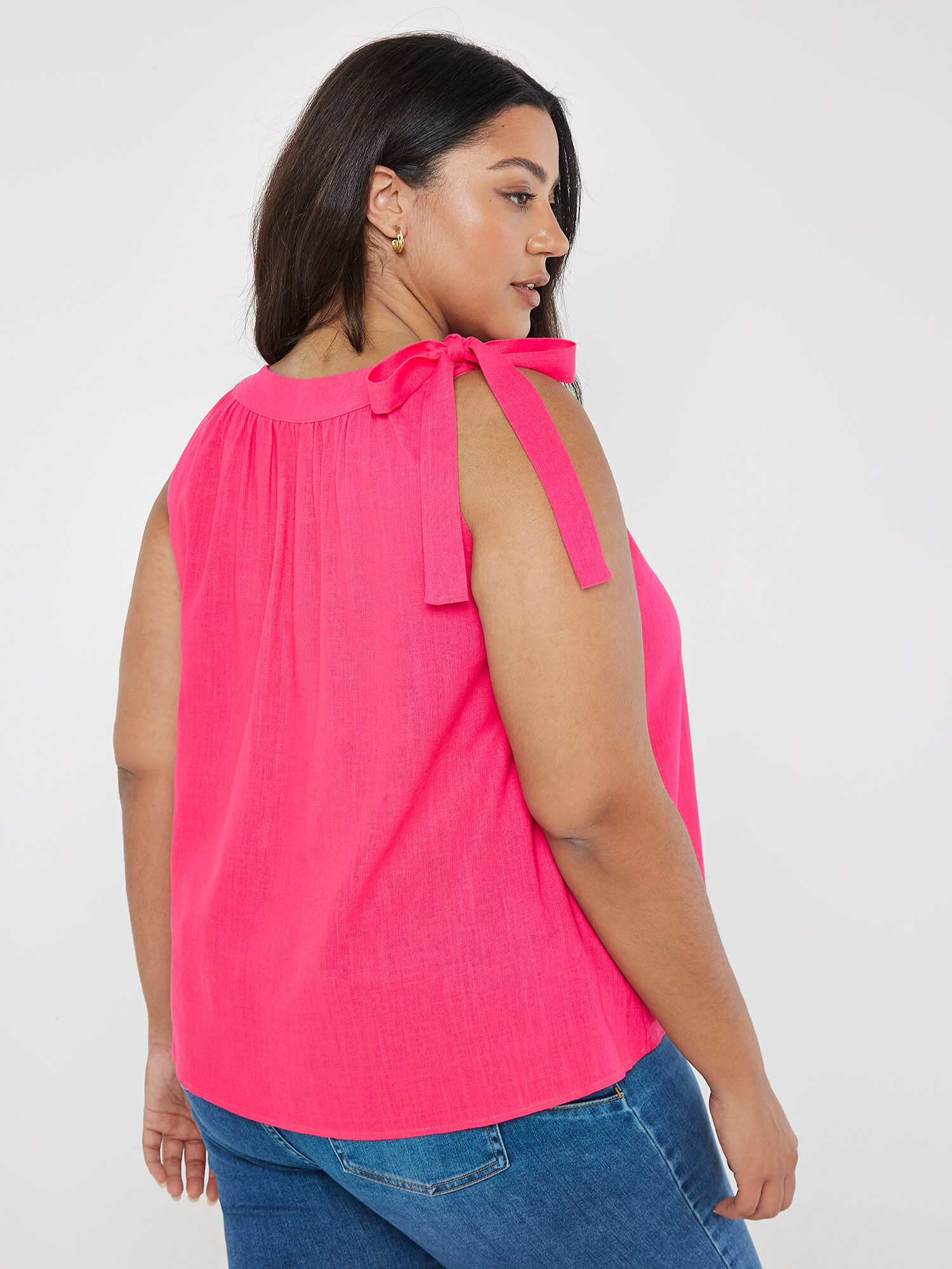 Curve Textured Tie Shoulder Top Apricot Clothing