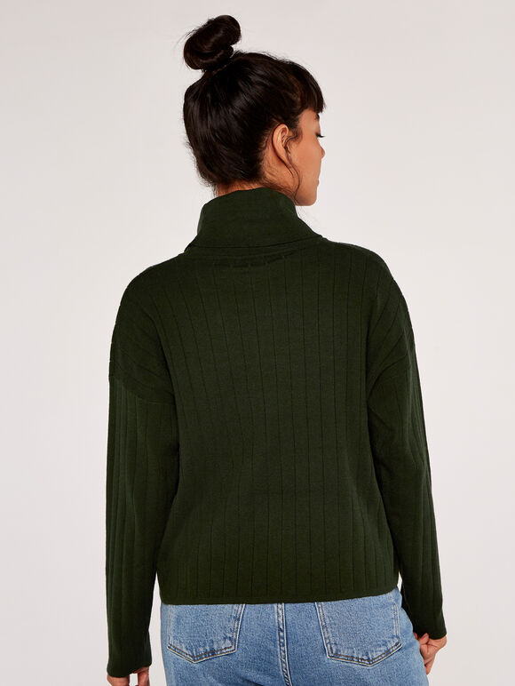 Cowl Neck Ribbed Jumper, Green, large