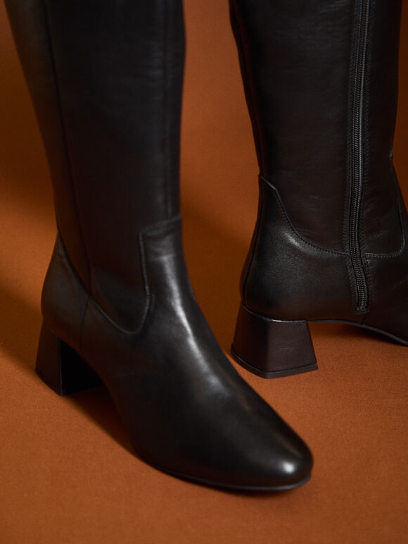 Tall Heeled Chelsea Boots, Black, large