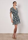 Blurred Floral Tiered Mini Dress, Navy, large