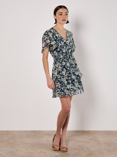 Blurred Floral Tiered Mini Dress
