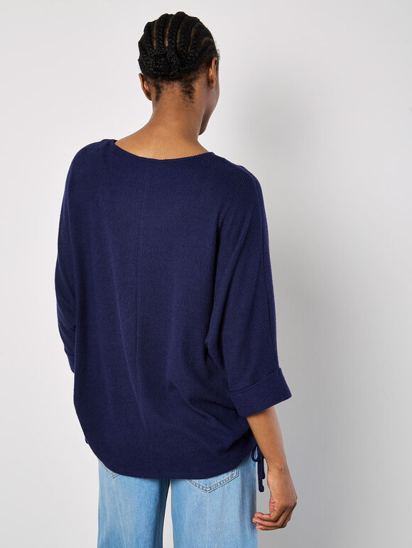 Soft Touch Drawstring Batwing Top, Navy, large