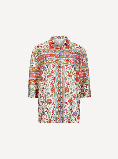Floral Scarf Print Satin Shirt