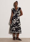 Floral Silhouette Tiered Midi Dress, Black, large