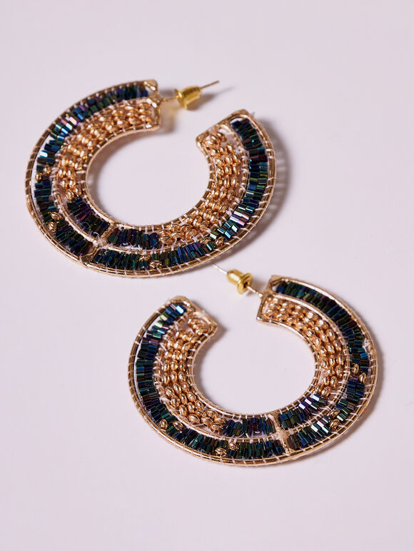 Blue beaded hoop Earrings, Assorted, large