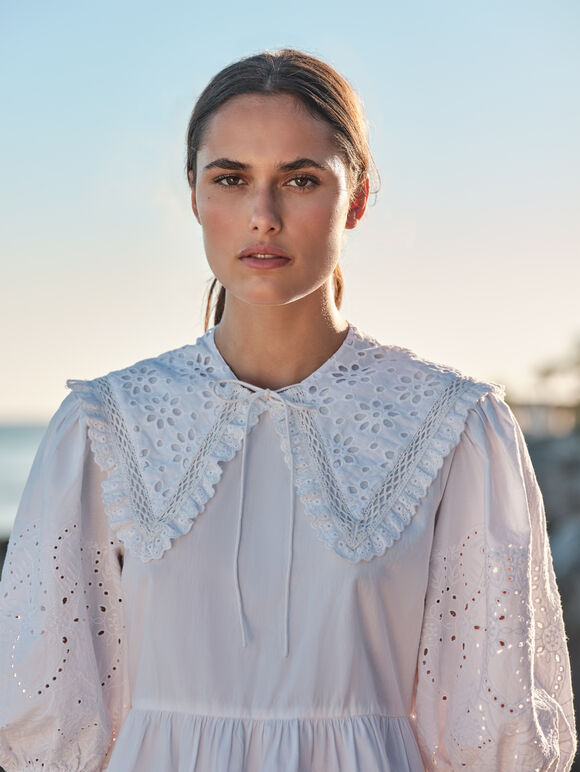 Broidery Lace Collar, White, large