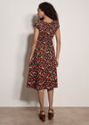 Ditsy Floral Print Milkmaid Midi Dress, Black, large