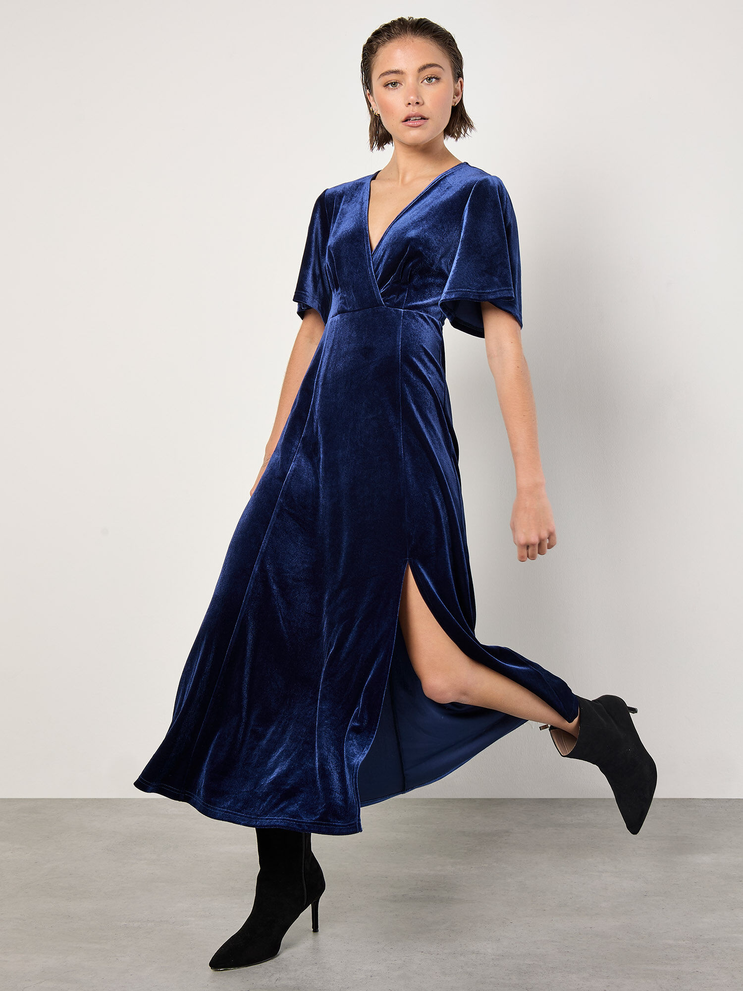 Velvet Wrap Maxi Dress Apricot Clothing