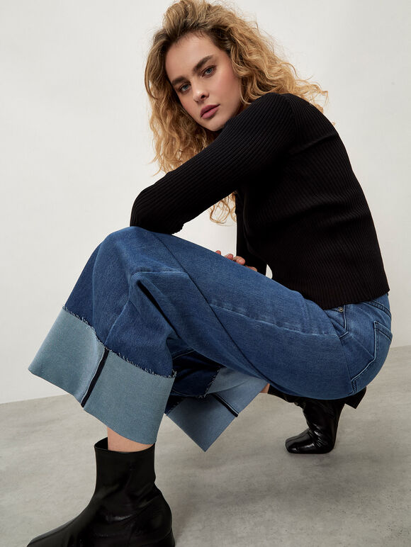 Ikeda Wide Leg Cropped Jeans, Blue, large