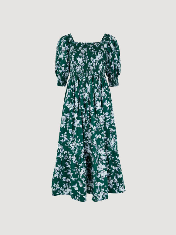 Rose Cotton Milkmaid Midaxi Dress, Green, large