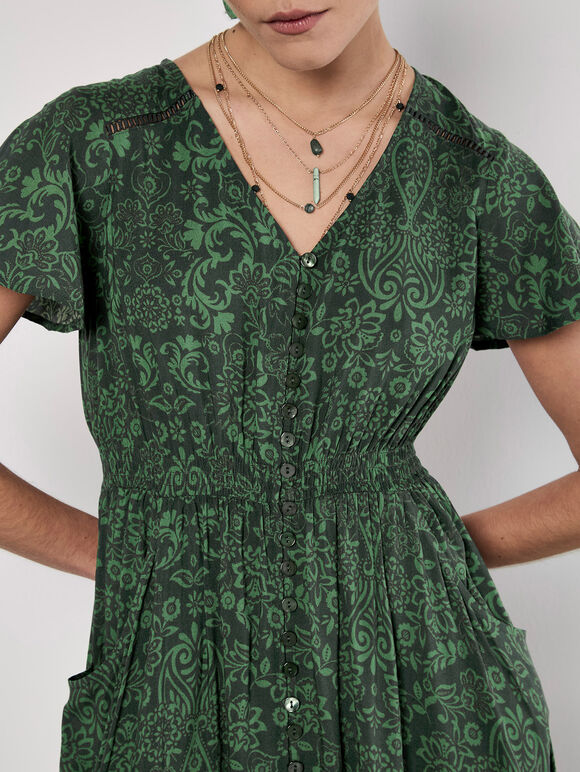 Paisley Print Maxi Dress, Green, large