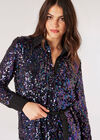 Sequin Shirt Mini Dress, Black, large