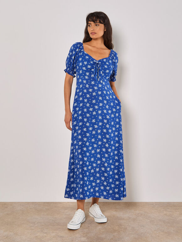 Silhouette Floral Milkmaid Maxi Dress, Blue, large