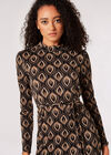 Geometric Leaves Knit Midi Dress, Black, large