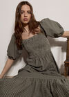 Cotton Gingham Milkmaid Midaxi Dress, Green, large