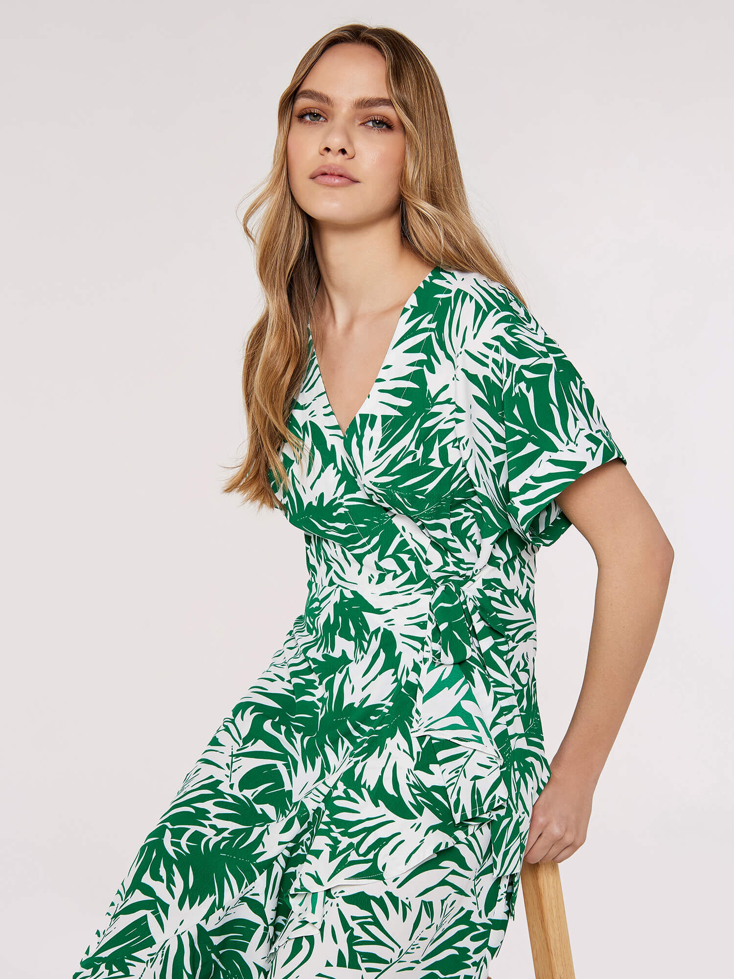 Leaf Print Midi Dress Apricot Clothing