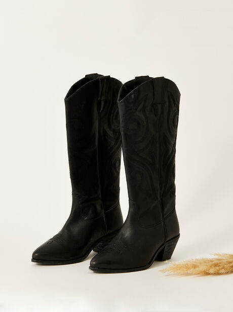 Black Cowboy Leather Boots