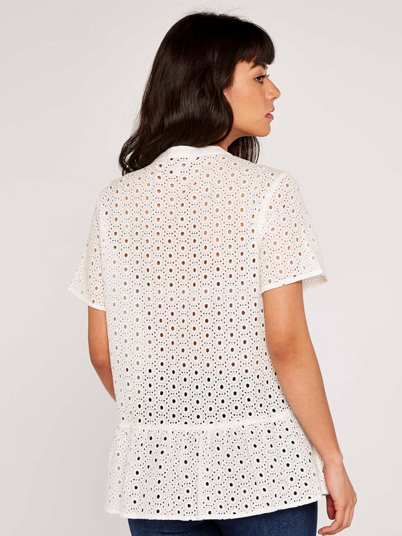 Broderie Peplum Top, Cream, large