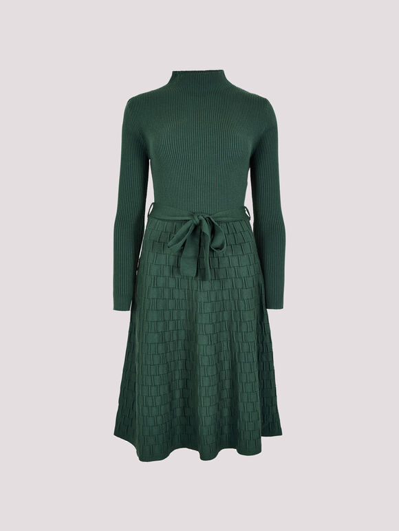 High Neck Knitted Dress, Green, large