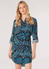 Scarf Print Shirt Mini Dress, Blue, large