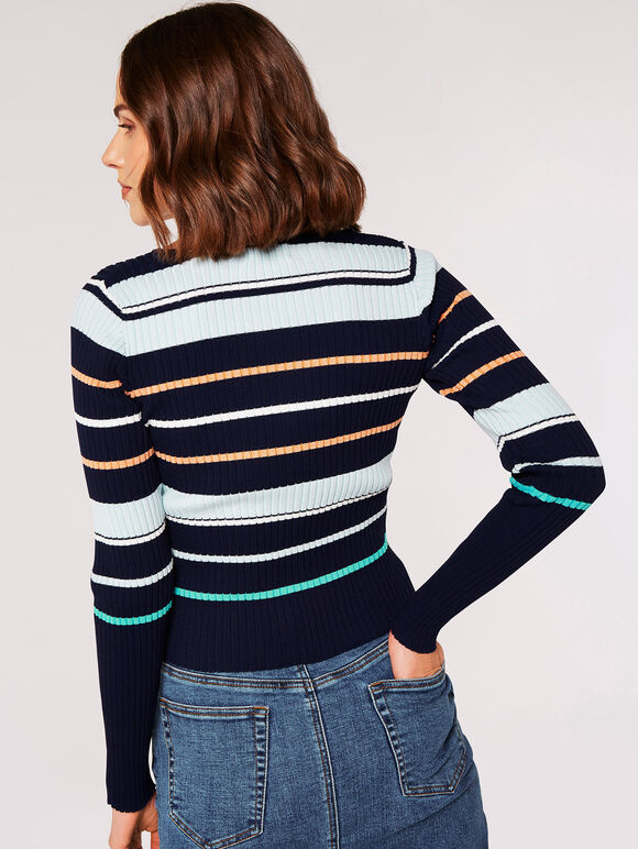 Decorative Button Stripe Jumper, Navy, large