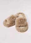 Open Toe Fluffy Slippers, Brown, large