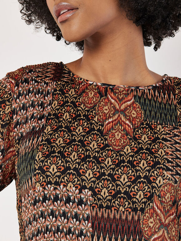 Patchwork Plisse Mini Dress, Khaki, large