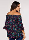 Ditsy Spray Bardot Top, Navy, large