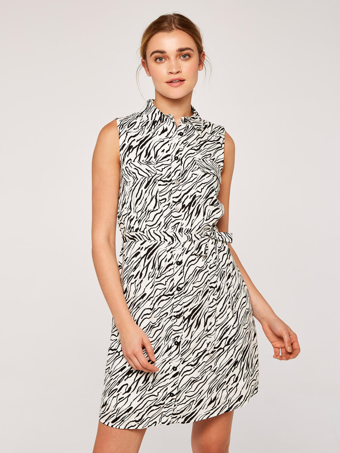 Image of Zebra Sleeveless Shirt Dress