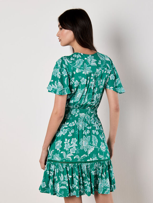 Sarasa Floral Wrap Mini Dress, Green, large