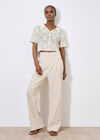 Linen Blend Cinch Hem Trousers, Cream, large