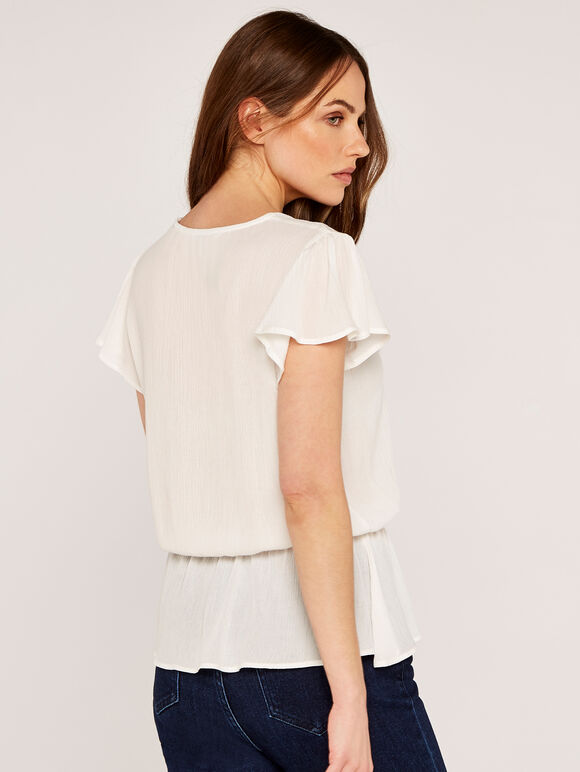 Lace Peplum Top, Cream, large