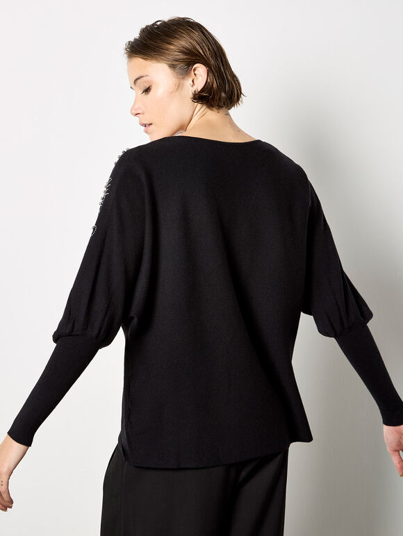 Diamante Feather Jumper, Black, large