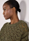 Diamond Pointelle Boxy Jumper, Khaki, large