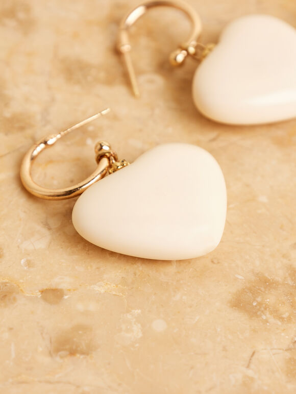 Gold Tone Heart Hoop Earrings, White, large