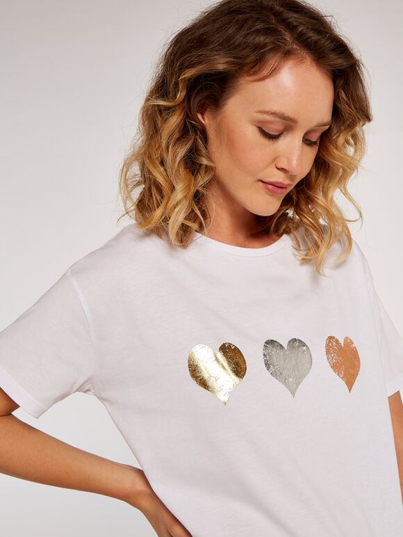 Iridescent Hearts Tshirt, White, large
