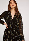 Floral Ruffle Mini Dress, Black, large