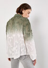 Embroidered Leaf Ombre Cotton Shirt, Khaki, large