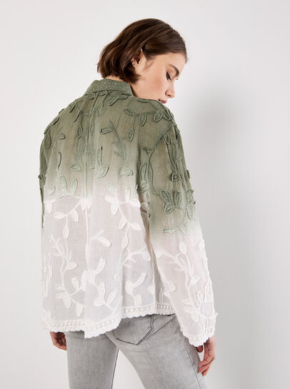 Embroidered Leaf Ombre Cotton Shirt