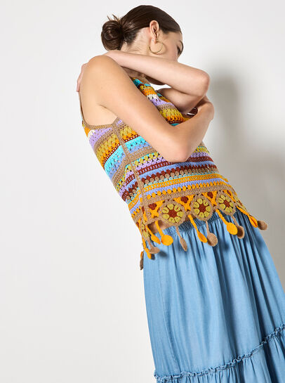 Colourful Stripe Tassel Crochet Top