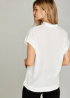 Cream High Collar Border V Neck Top, Cream, large