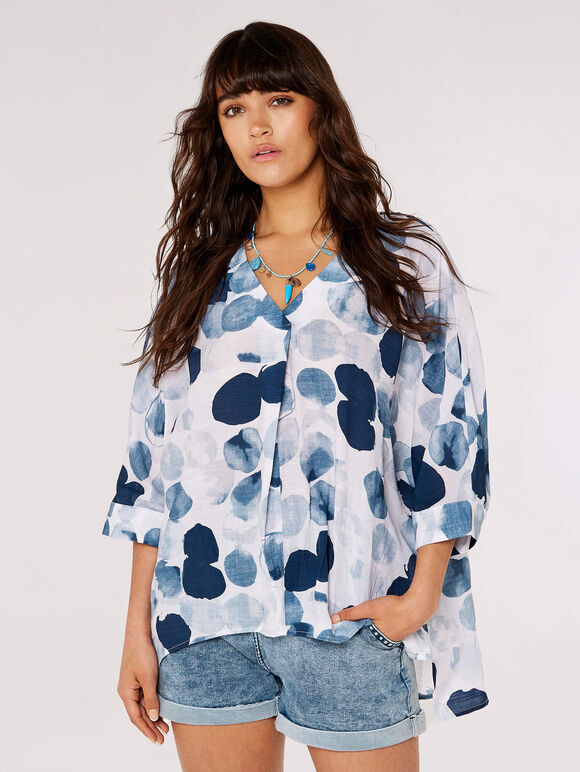 Abstract Paint Print Top, Navy, large