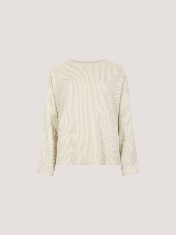 Jacquard Knit Jersey Top, Stone, large